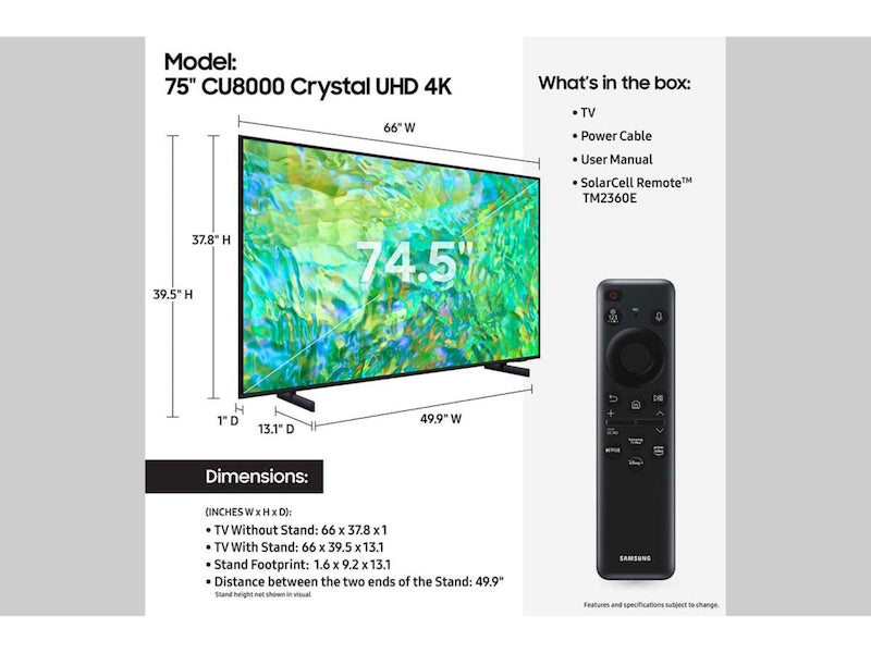 Samsung UN50CU8000FXZA 50" Class CU8000 Crystal UHD 4K Smart TV (2023)