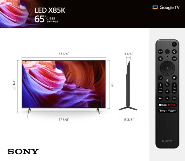 Sony KD65X85K 65" Class X85K 4K HDR LED TV with Google TV (2022)