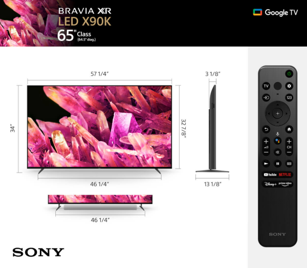Sony XR65X90K BRAVIA XR 65" Class X90K 4K HDR Full Array LED TV with Google TV (2022)